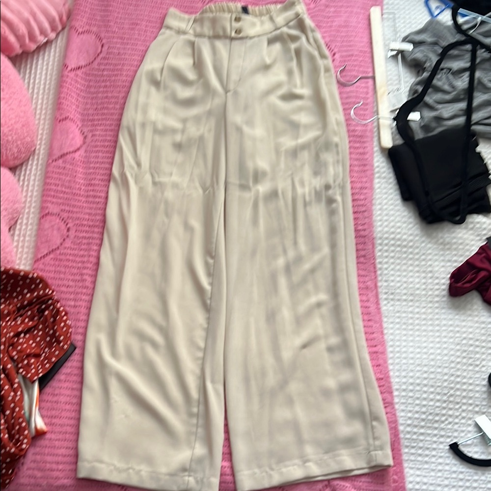 Elegant Cream Wide-Leg Pants